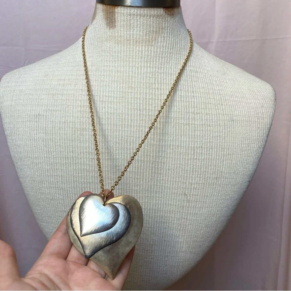 Mixed Metal Layered Heart Necklace Adjustable Gold Chain